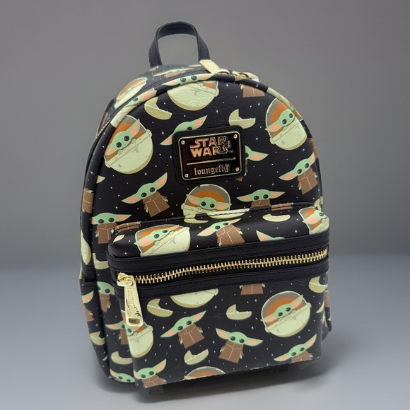 Loungefly Disney parks Star Wars Mandalorian Grogu AOP Baby Yoda backpack NWT